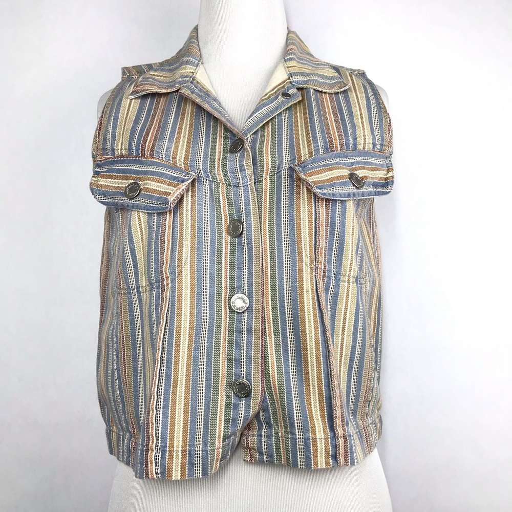Rosey Tomato Blue  Button down Stripes Vest and Shorts
